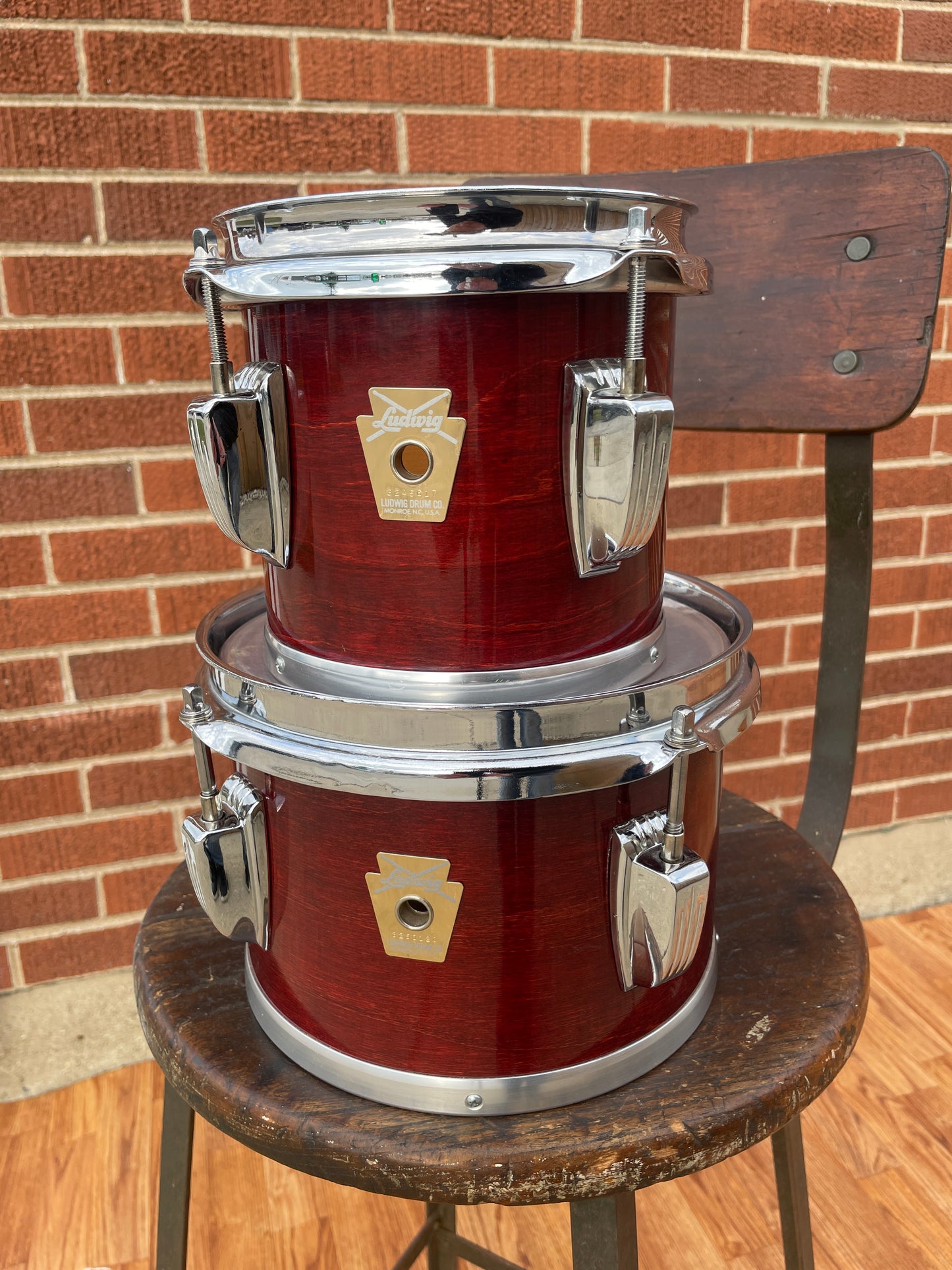 Mid-1980s Ludwig Concert Toms 6" & 8" Maple Shells Mahogany Finish