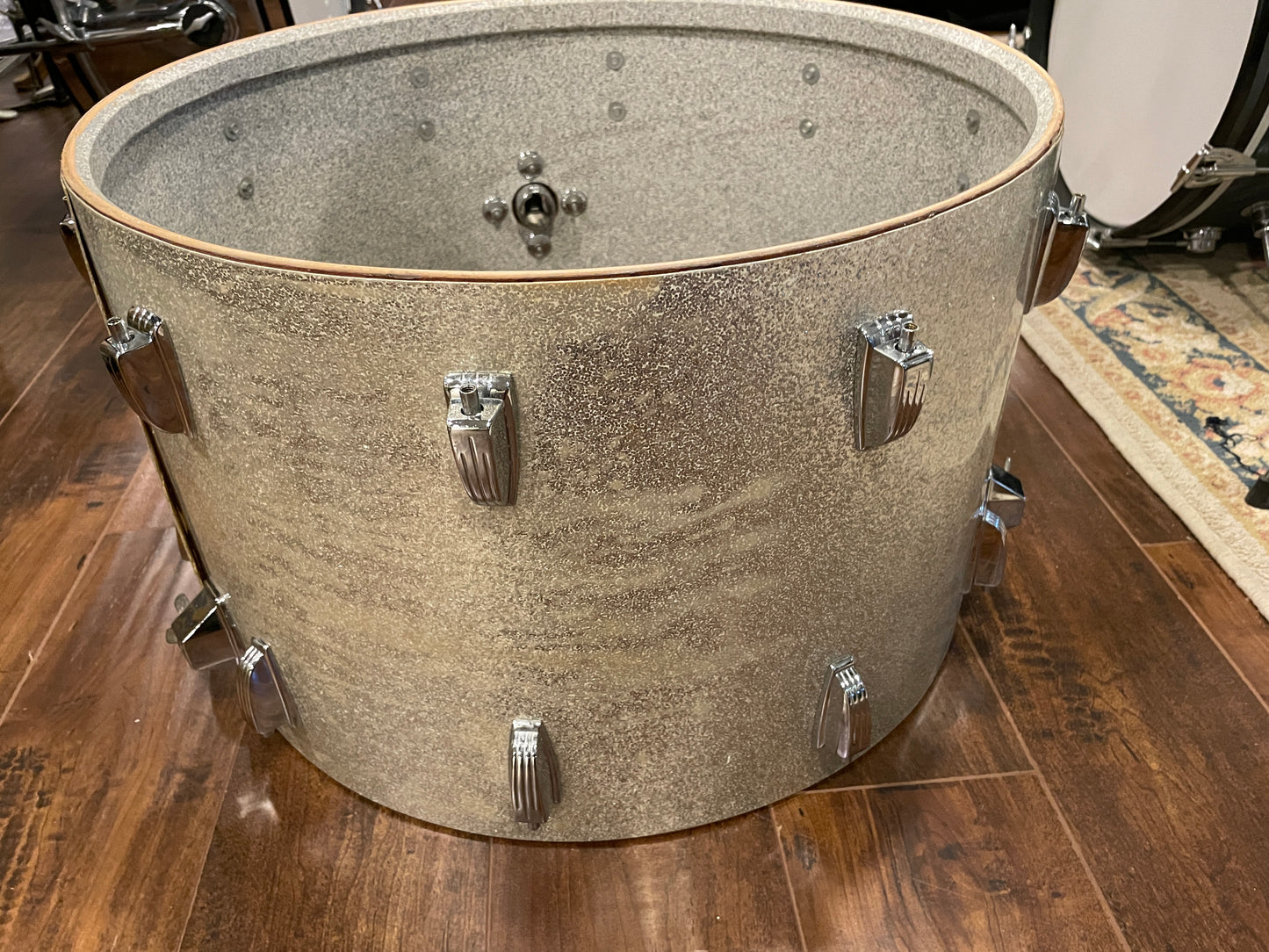 1970s Ludwig 14x22 Hollywood Bass Drum Silver Sparkle