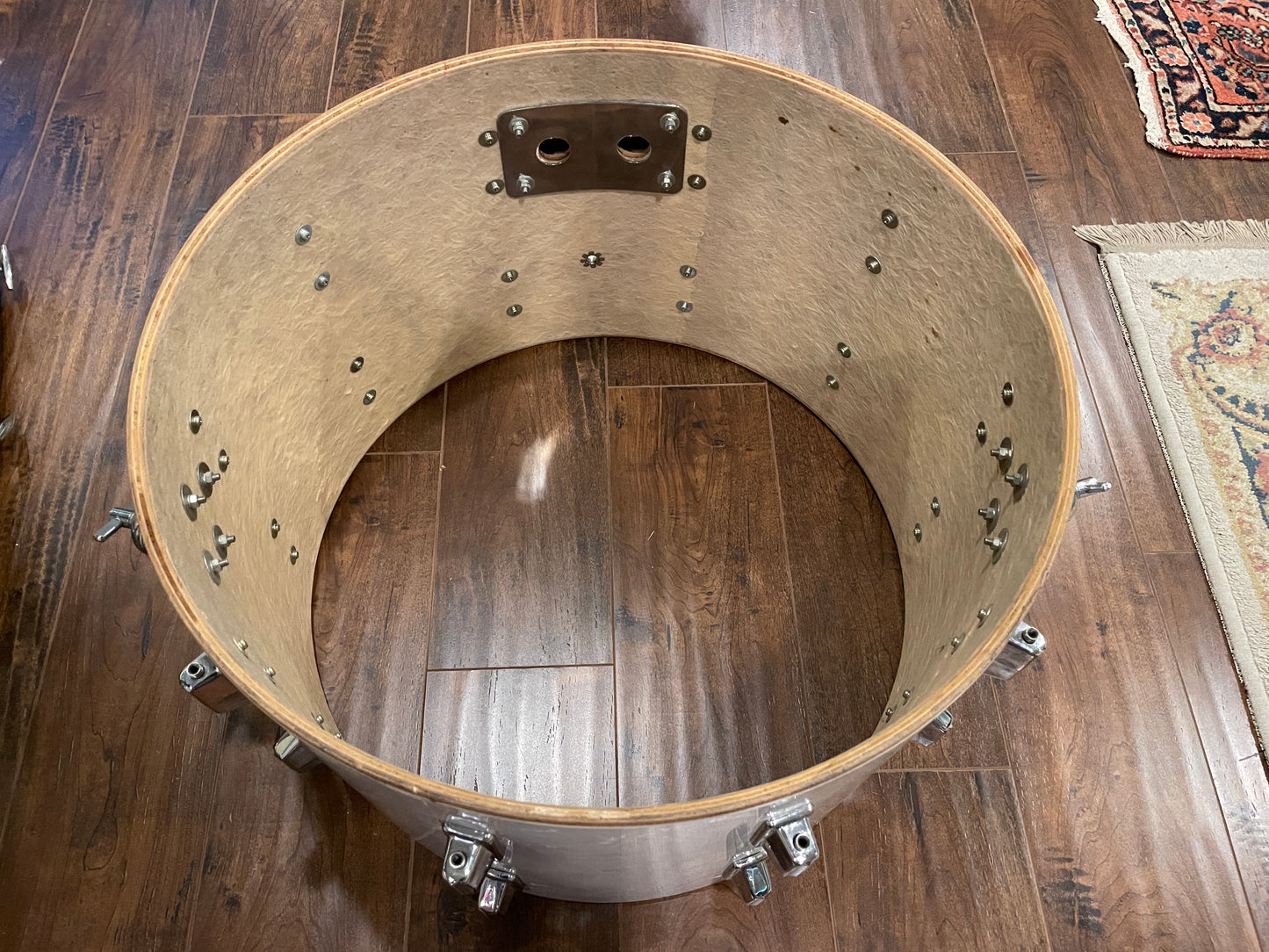 Vintage 1970s Pearl 14x22 Wood-Fiberglass Bass Drum White Marine Pearl