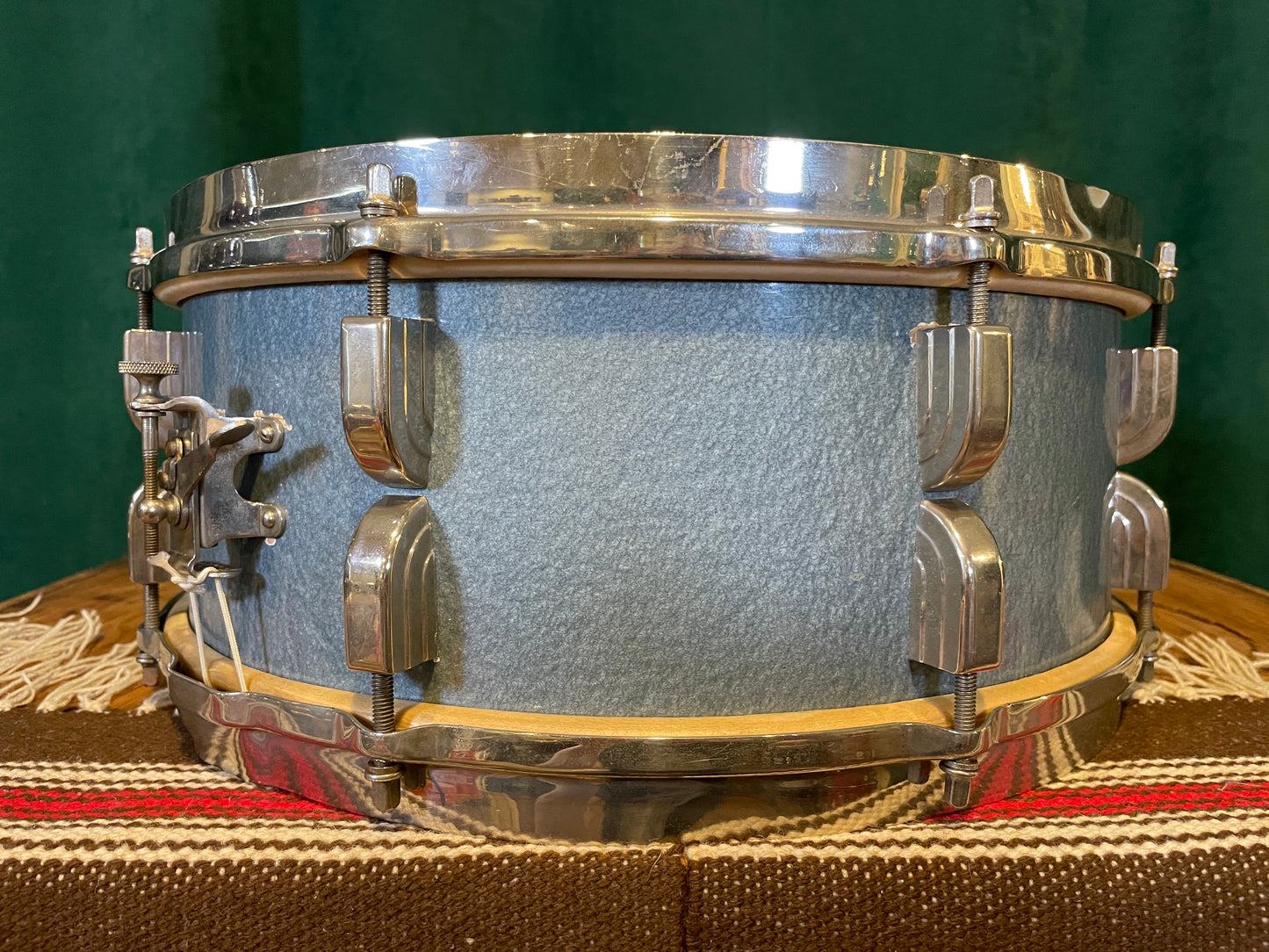 1948 Leedy 5.5x14 No. 380 Maple Snare Drum Antique Blue Lacquer Silver