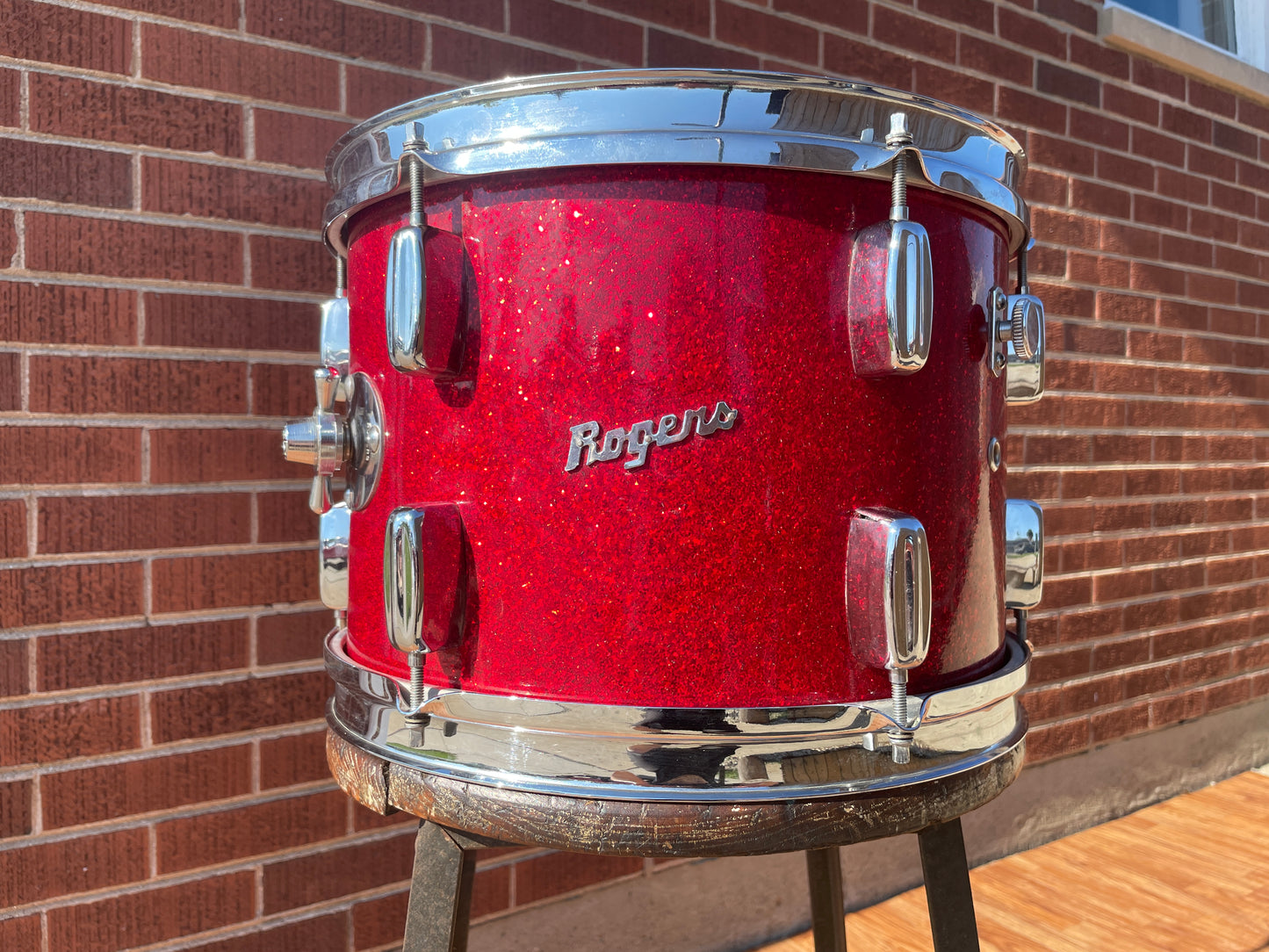 1960s Rogers 9x13 Holiday Tom Drum Sparkling Red Pearl Cleveland Glass Glitter Sparkle