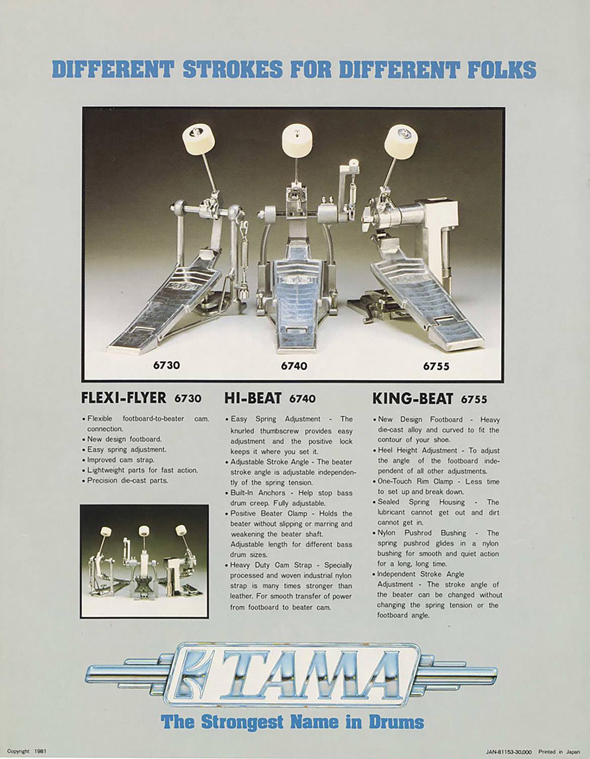 Vintage Tama Model 6740 Hi-Beat Bass Drum Pedal Flexi-Flyer King-Beat