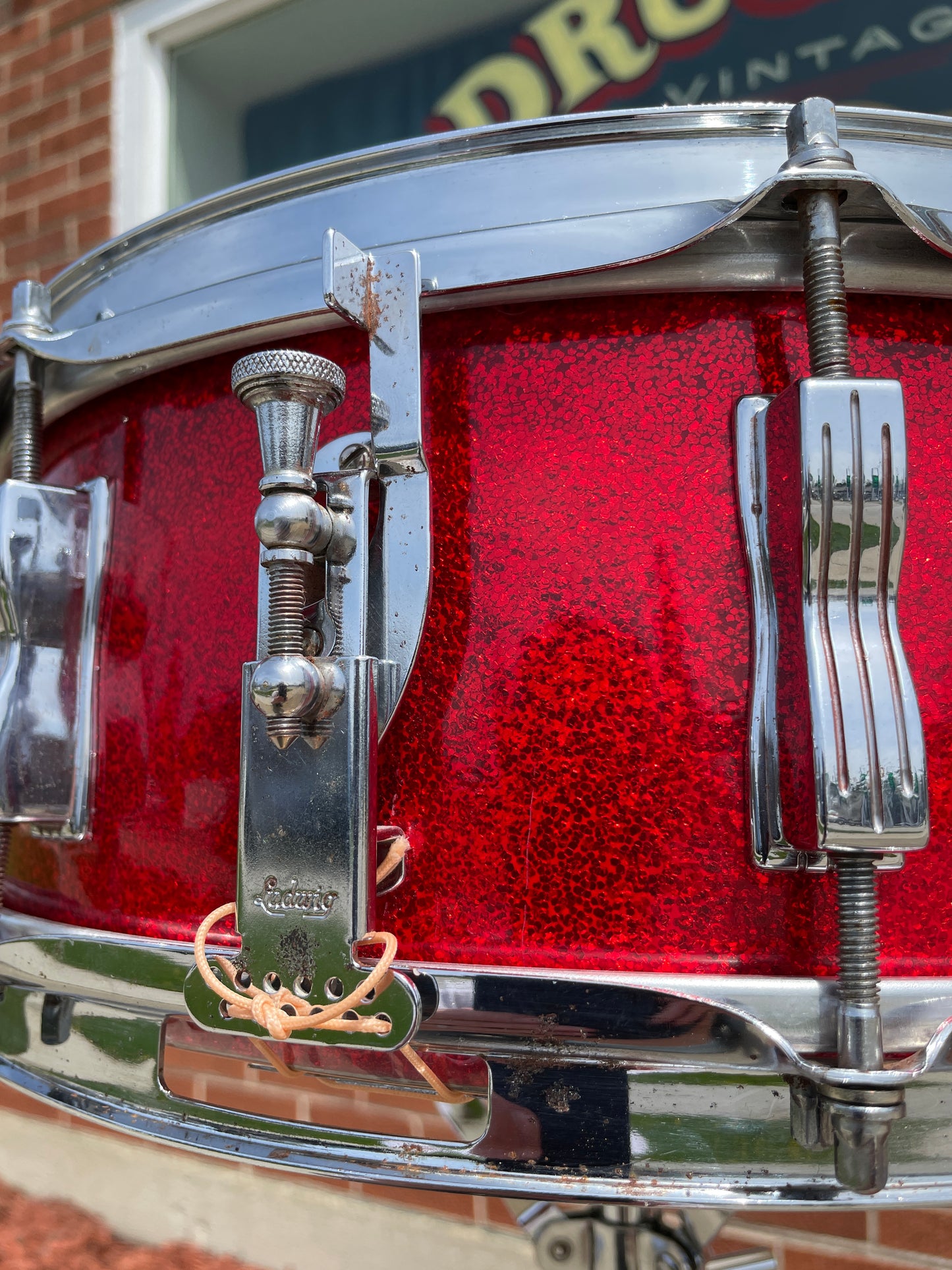 1965 Ludwig 5x14 Jazz Festival Snare Drum Red Sparkle