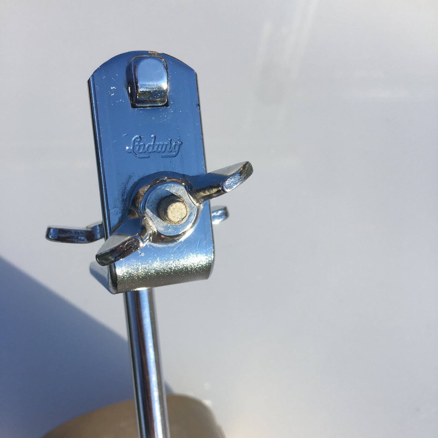 Vintage 1960s Ludwig Script Logo 5" Golden Tone Cow Bell With Hoop Mount