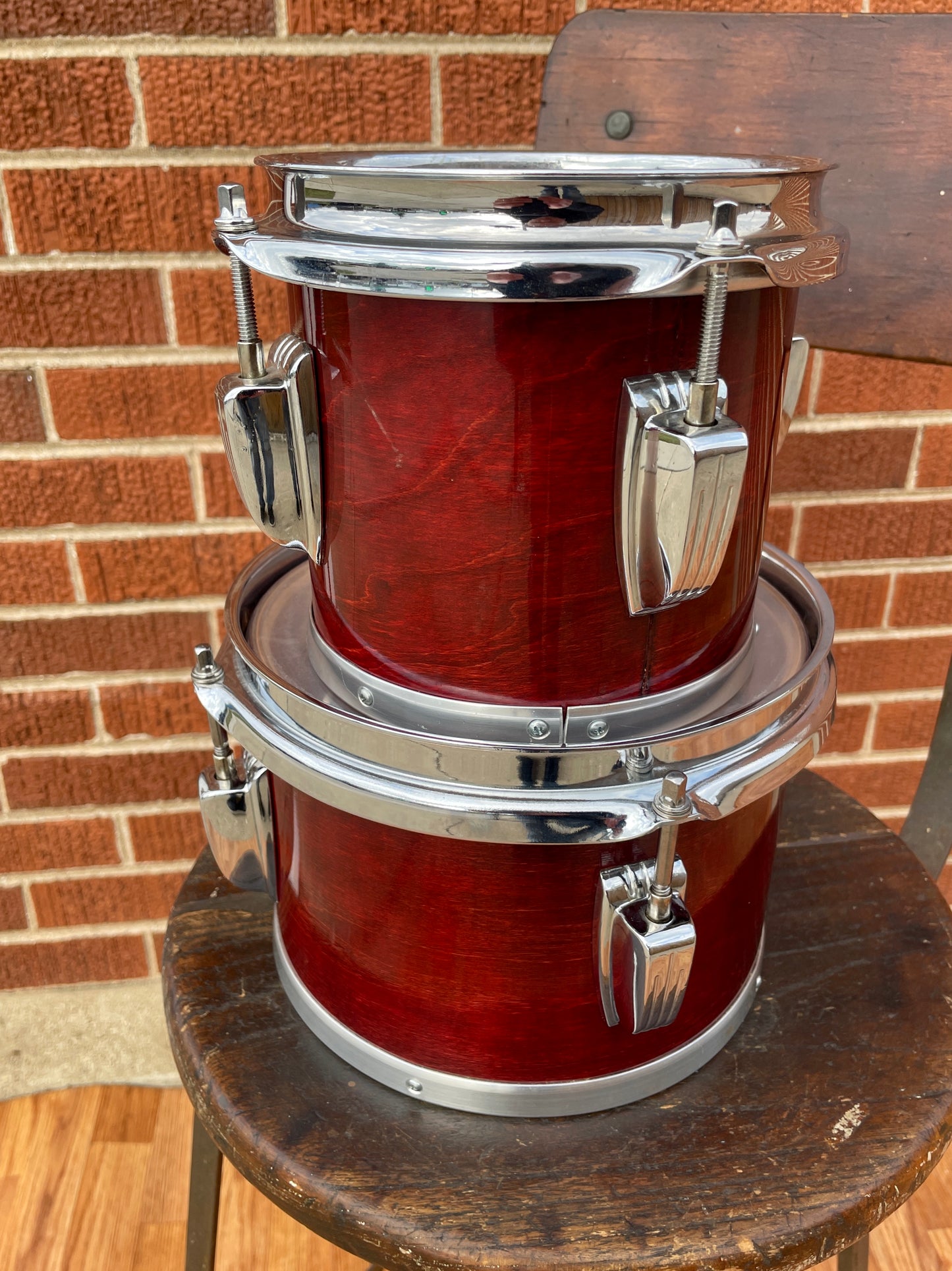 Mid-1980s Ludwig Concert Toms 6" & 8" Maple Shells Mahogany Finish