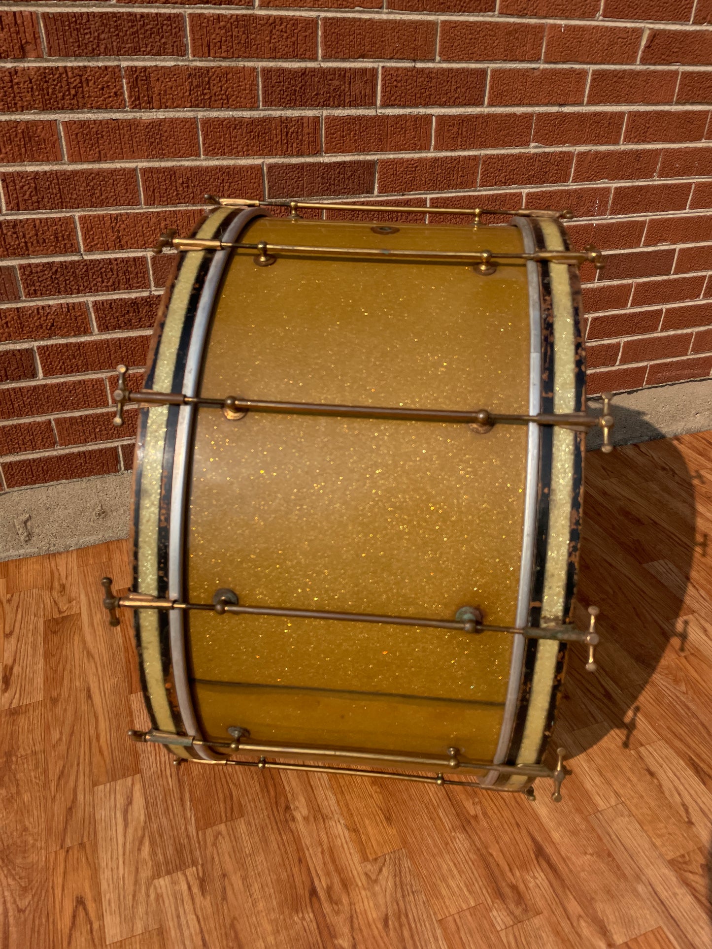 Vintage 1928-36 Slingerland 14x28 Bass Drum Gold Sparkle Cloud Badge