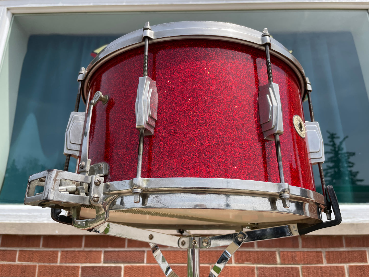 1940 Ludwig & Ludwig 8x14 Super-Swing Snare Drum Red Flash Pearl Sparkle