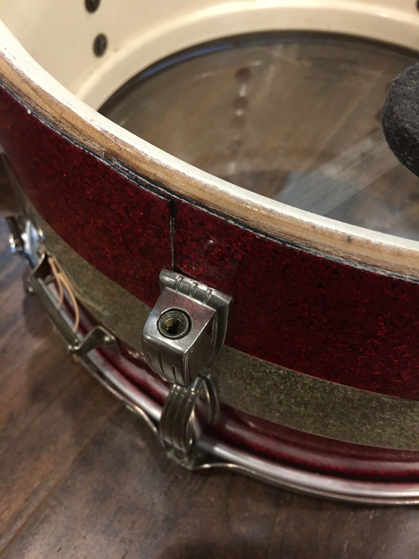 1961 Ludwig Pre-Serial # 6.5x15 School Festival Snare Drum Red Sparkle w/ Silver Sparkle Banding