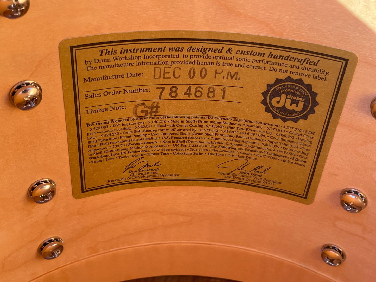 DW 8x10 Tom Drum Collector's Series Single Tobacco Burst Drum Workshop