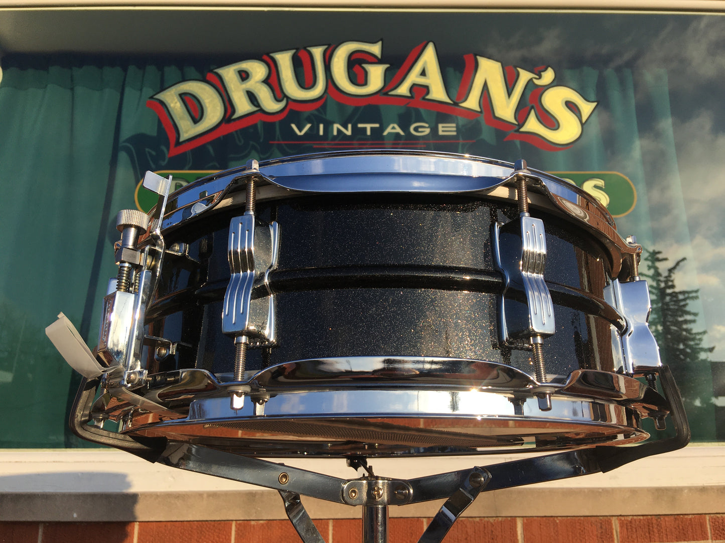 1980s Ludwig Black Galaxy 5x14 Blackrolite Acrolite Snare Drum