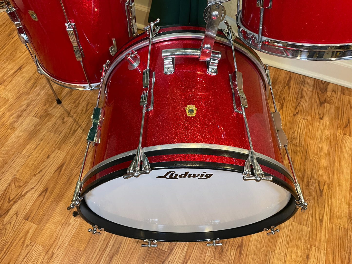 1965 Ludwig 3pc Club Date Drum Set Red Sparkle