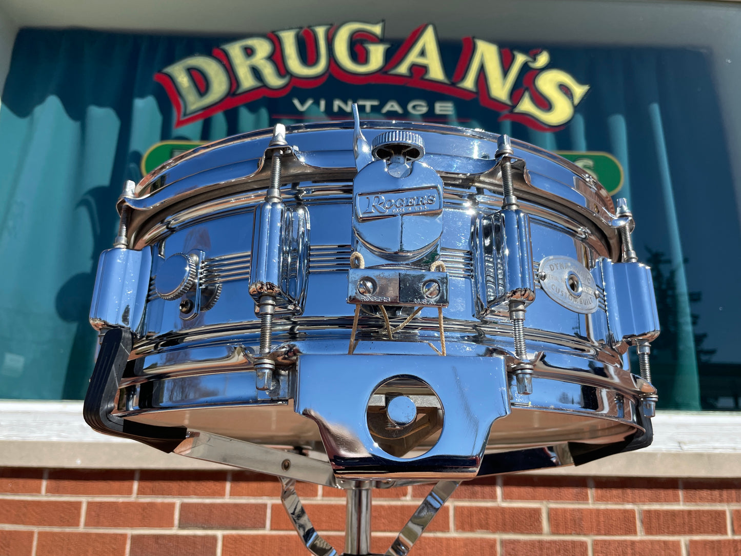 Vintage Rogers 5x14 Dynasonic Snare Drum Chrome Over Brass COB Dyna-Sonic