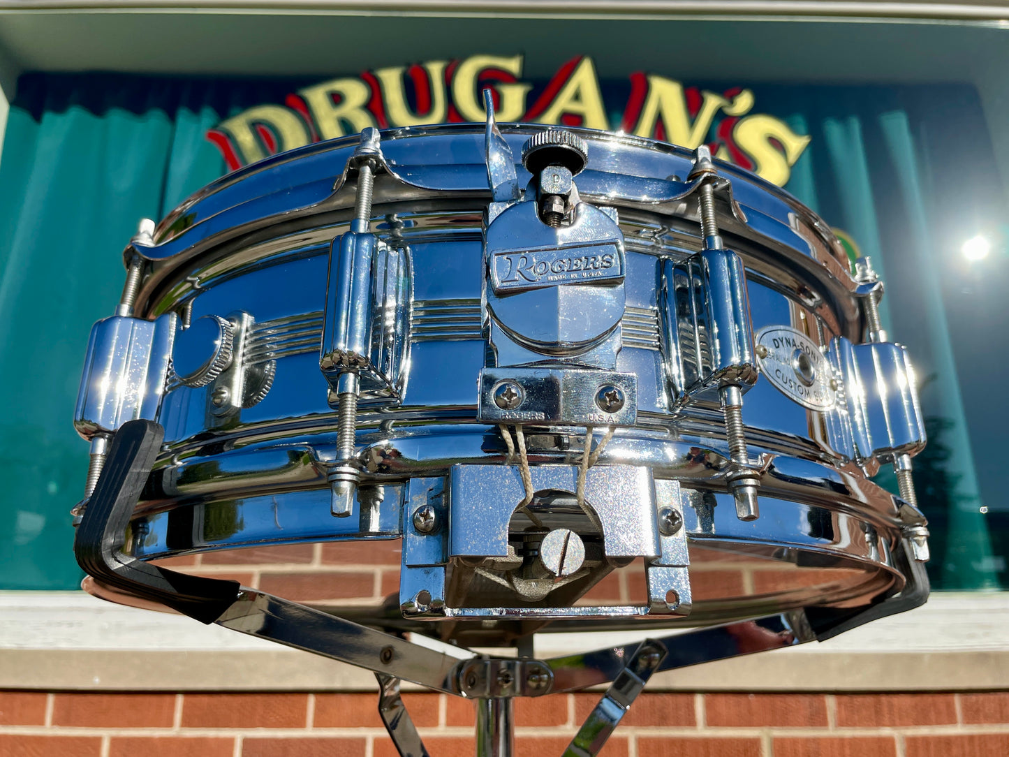 1960s-70s Rogers Dyna-Sonic 5x14 Snare Drum COB Chrome Over Brass