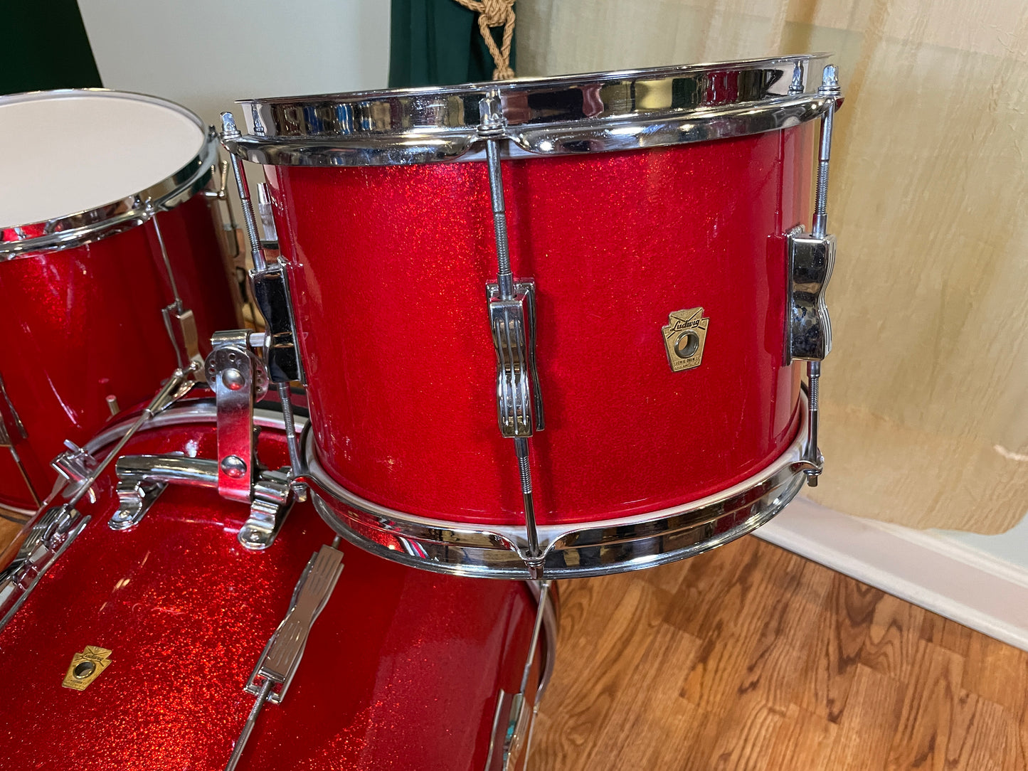 1965 Ludwig 3pc Club Date Drum Set Red Sparkle