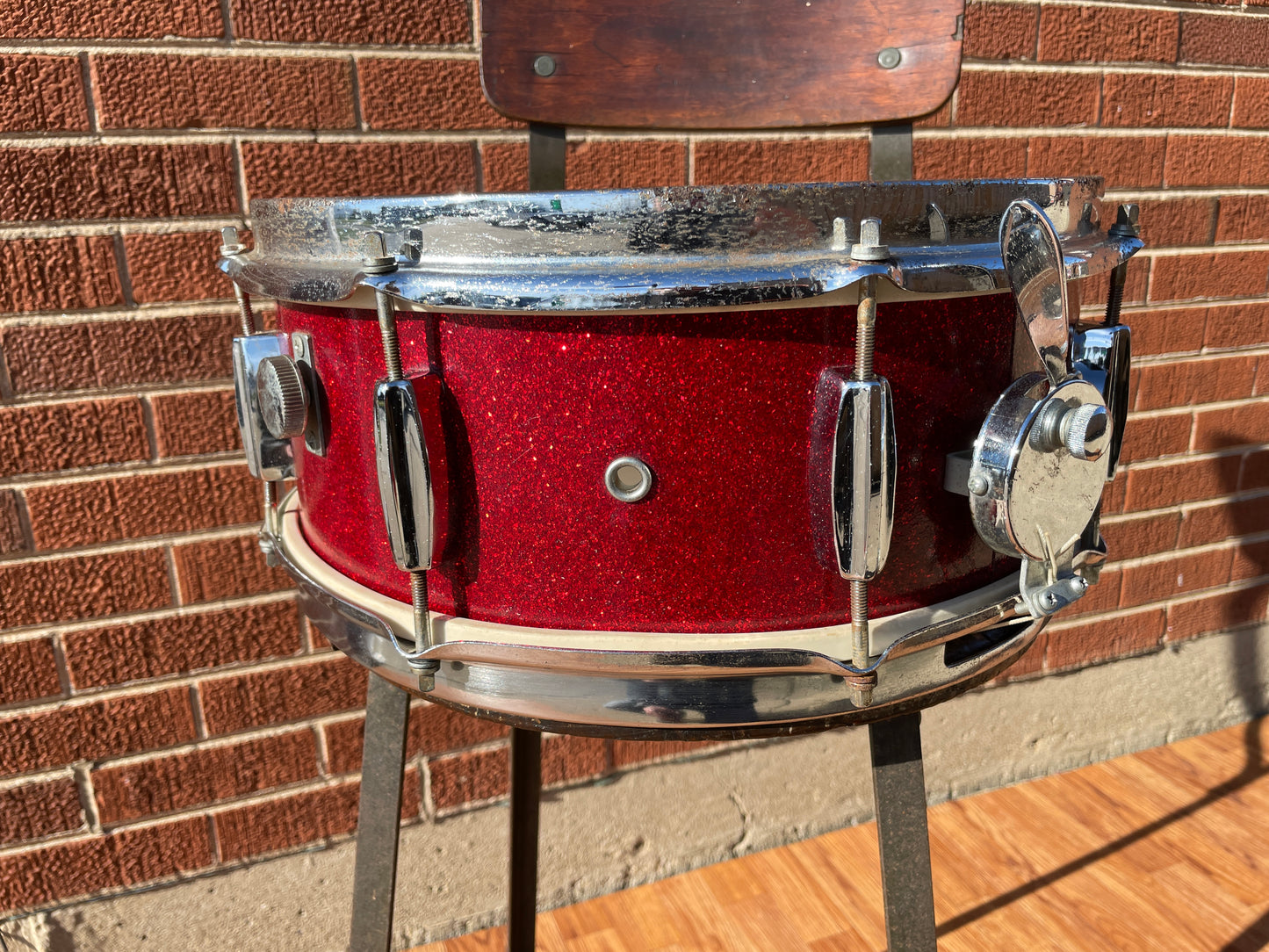 Vintage 1960s Pearl 5x14 Snare Drum Red Sparkle