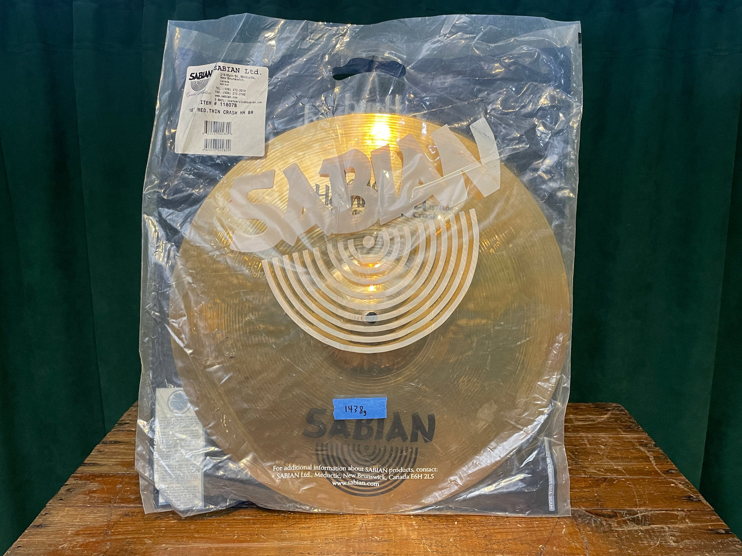 18" Sabian Hand Hammered HH Medium Thin Crash 1438g *Video Demo*