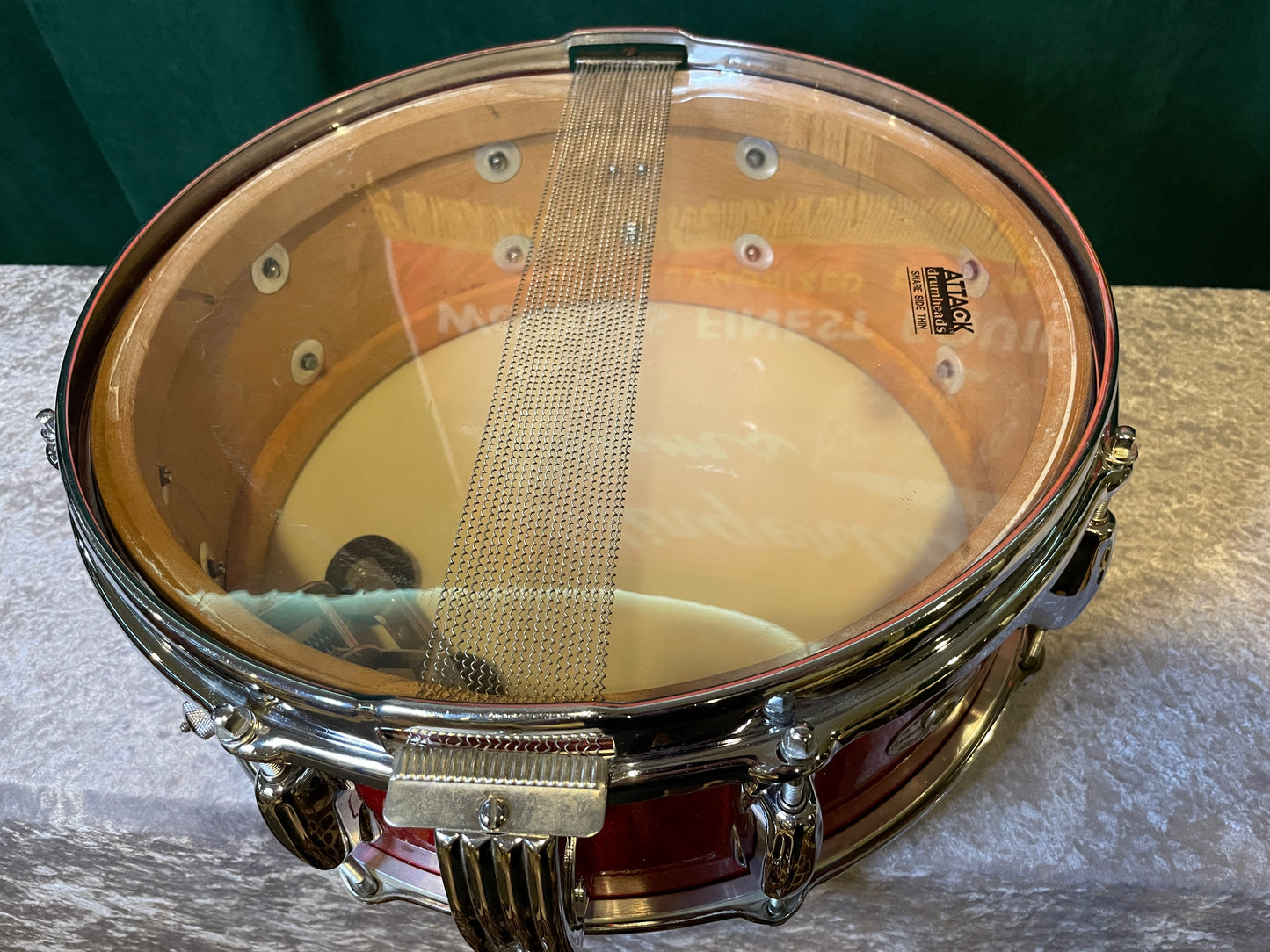 1953-56 Slingerland 5.5x14 Super Gene Krupa Radio King Snare Drum Red Sparkle Glass Glitter w/ Dog Tag Badge