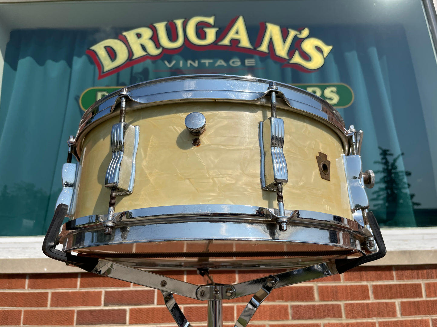 1950s WFL Ludwig 5.5x14 Buddy Rich Super Classic 8 Lug Snare Drum White Marine Pearl