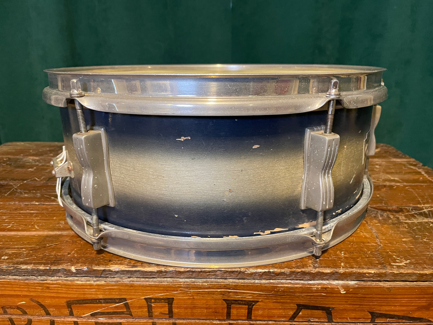 1960 Ludwig 5x14 Pioneer Trans Badge Snare Drum Blue/Silver Duco