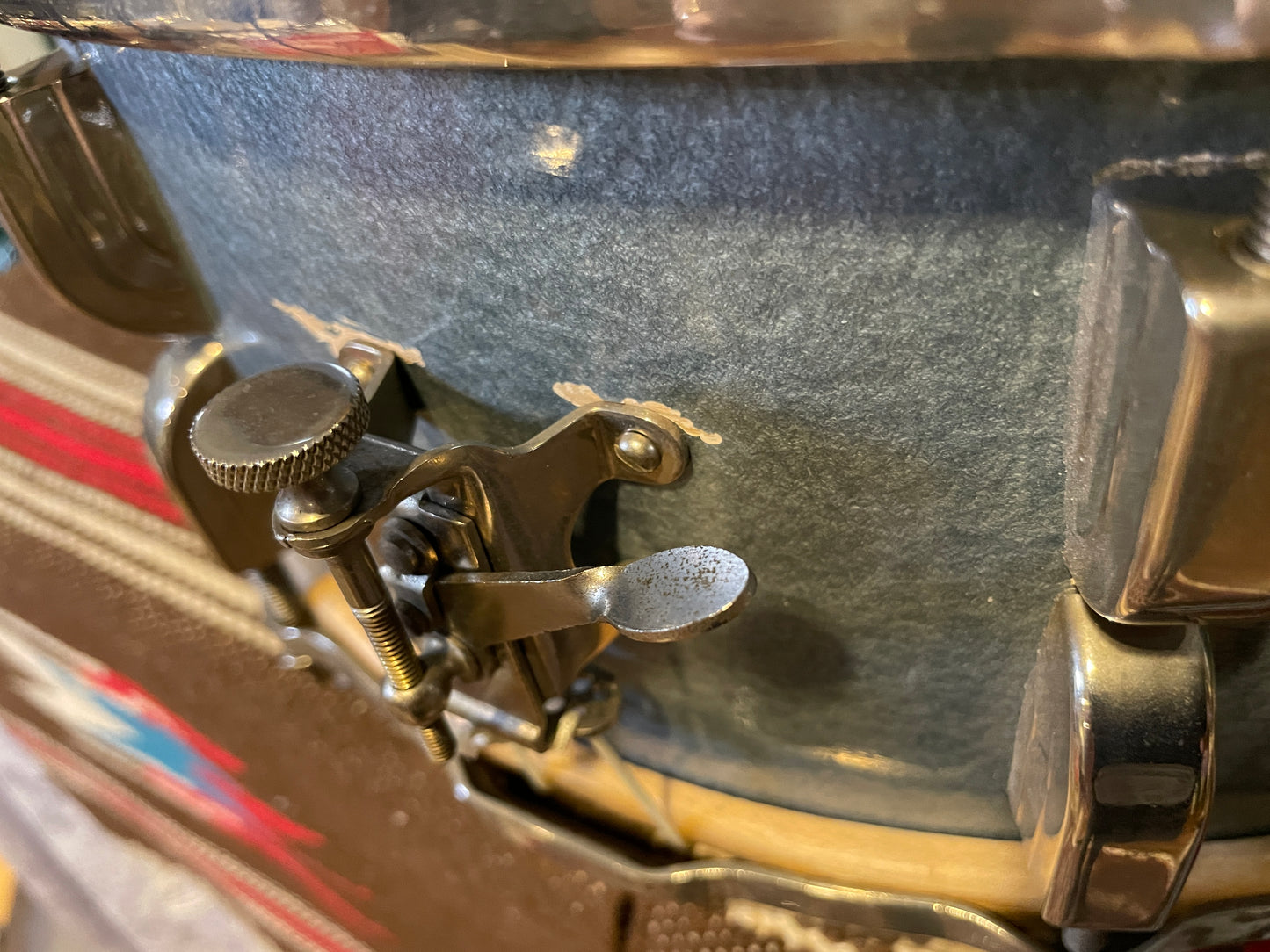1948 Leedy 5.5x14 No. 380 Maple Snare Drum Antique Blue Lacquer Silver