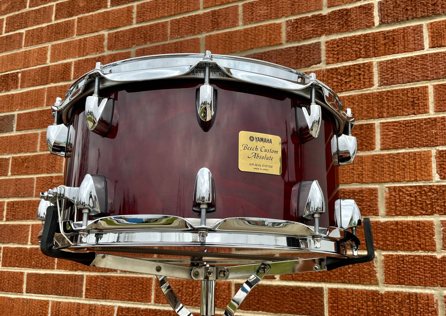 Yamaha 7x14 Beech Custom Absolute Snare Drum Cherry Wood Red Lacquer