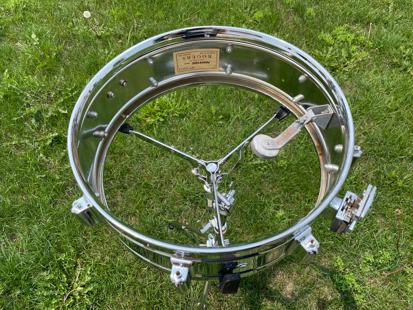 1960s Rogers 5x14 Powertone Snare Drum Chrome Over Brass Cleveland COB