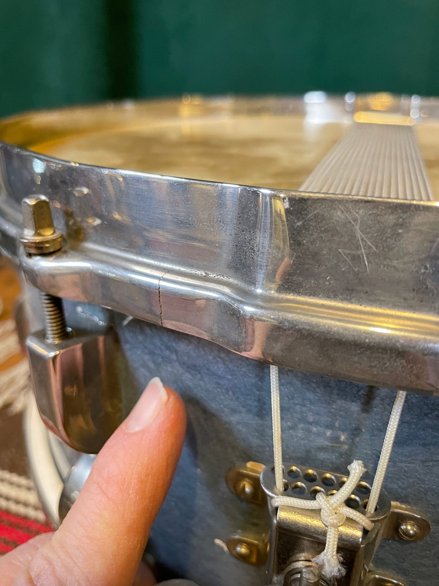 1948 Leedy 5.5x14 No. 380 Maple Snare Drum Antique Blue Lacquer Silver