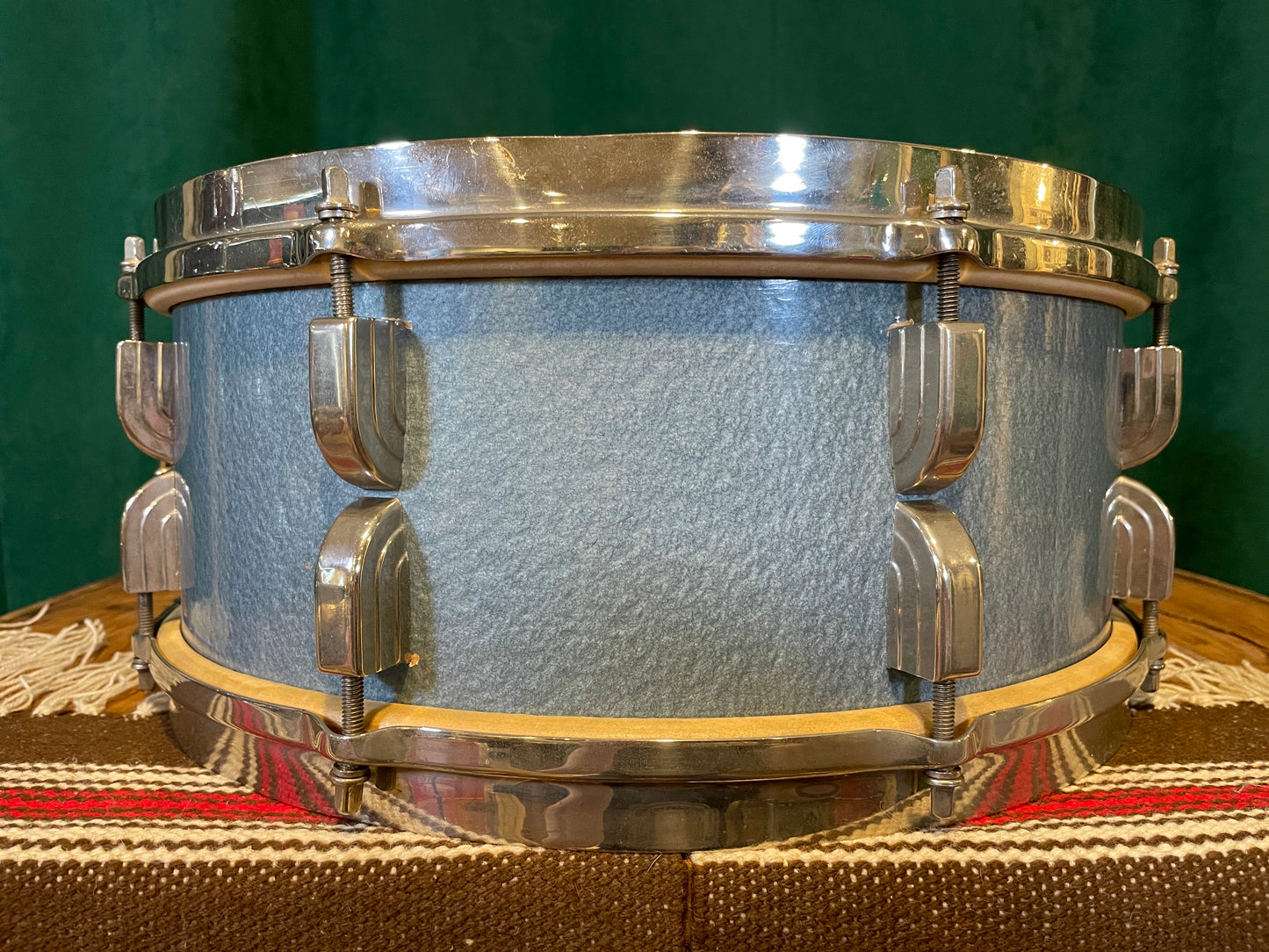 1948 Leedy 5.5x14 No. 380 Maple Snare Drum Antique Blue Lacquer Silver