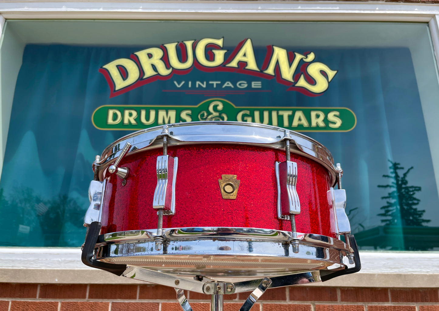 1965 Ludwig 5x14 Jazz Festival Snare Drum Red Sparkle