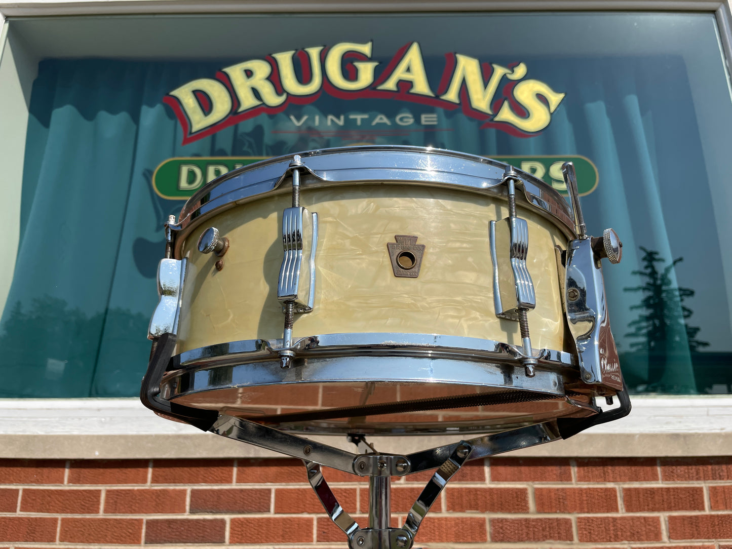 1950s WFL Ludwig 5.5x14 Buddy Rich Super Classic 8 Lug Snare Drum White Marine Pearl