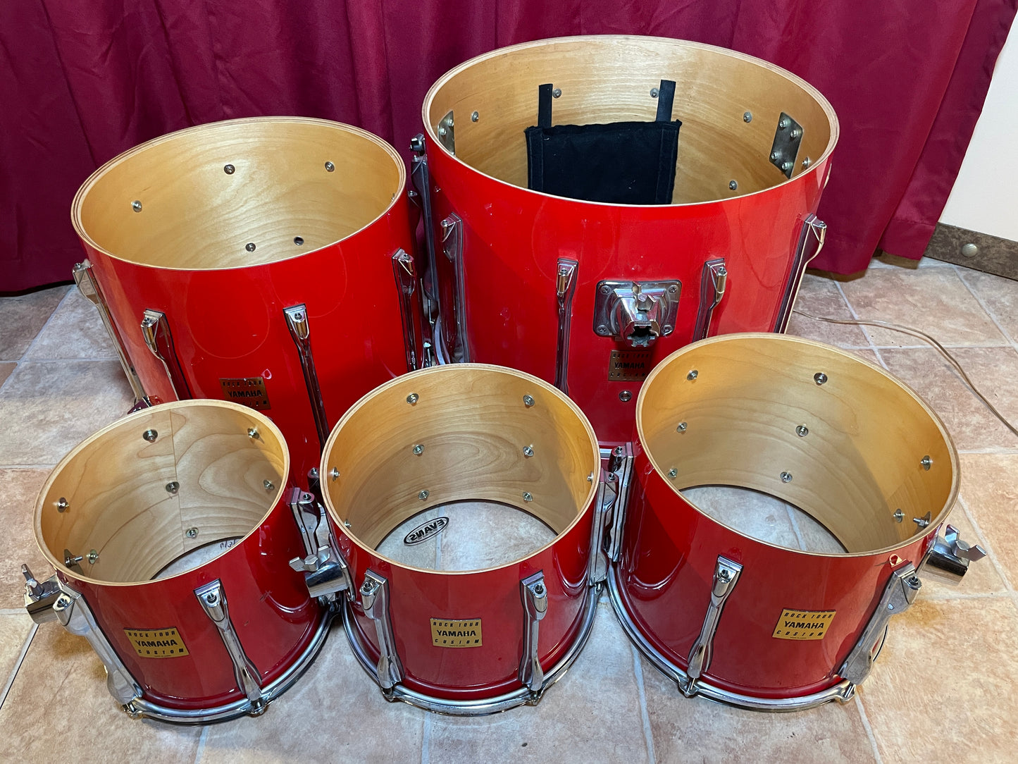 Vintage 1980s Yamaha Rock Tour Custom 5pc Drum Set Hot Red