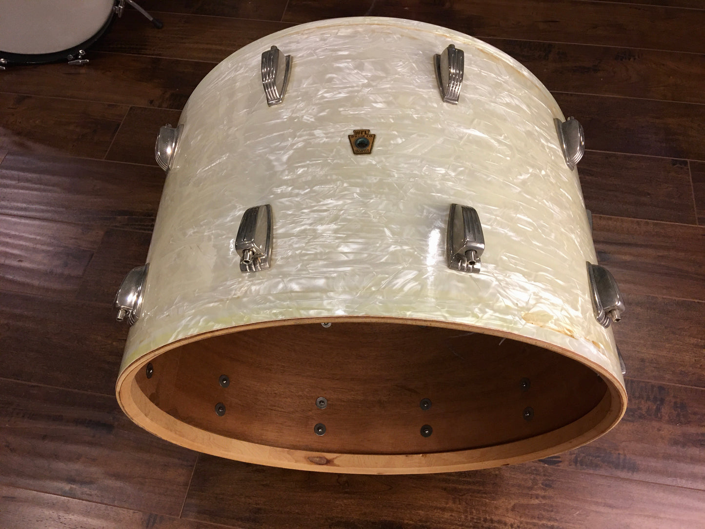 1948-52 WFL Ludwig 14x22 Virgin Bass Drum White Marine Pearl