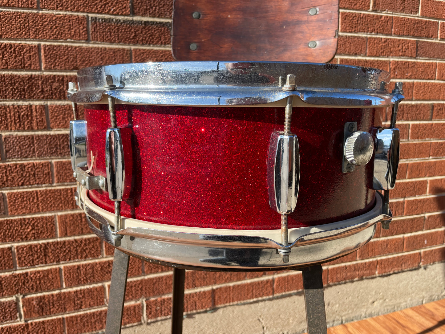 Vintage 1960s Pearl 5x14 Snare Drum Red Sparkle