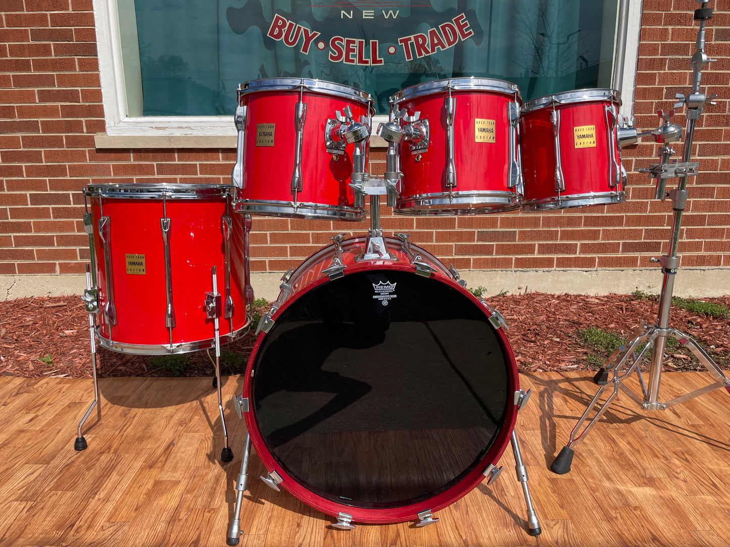 Vintage 1980s Yamaha Rock Tour Custom 5pc Drum Set Hot Red