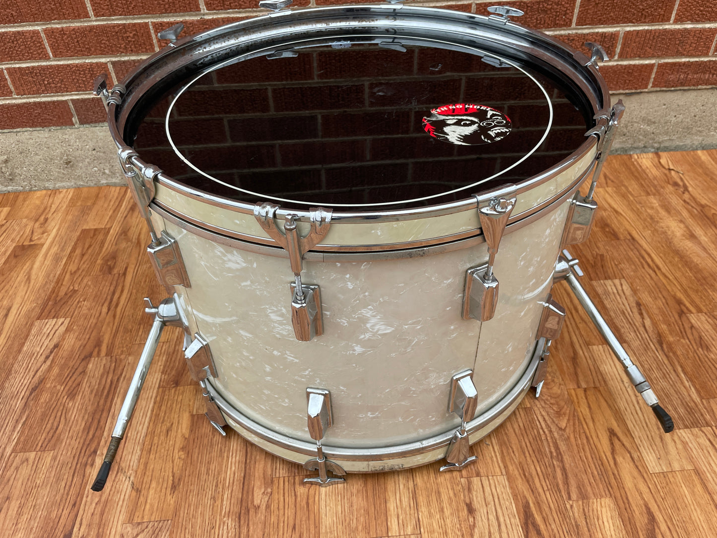 Vintage 1970s Pearl 14x22 Wood-Fiberglass Bass Drum White Marine Pearl