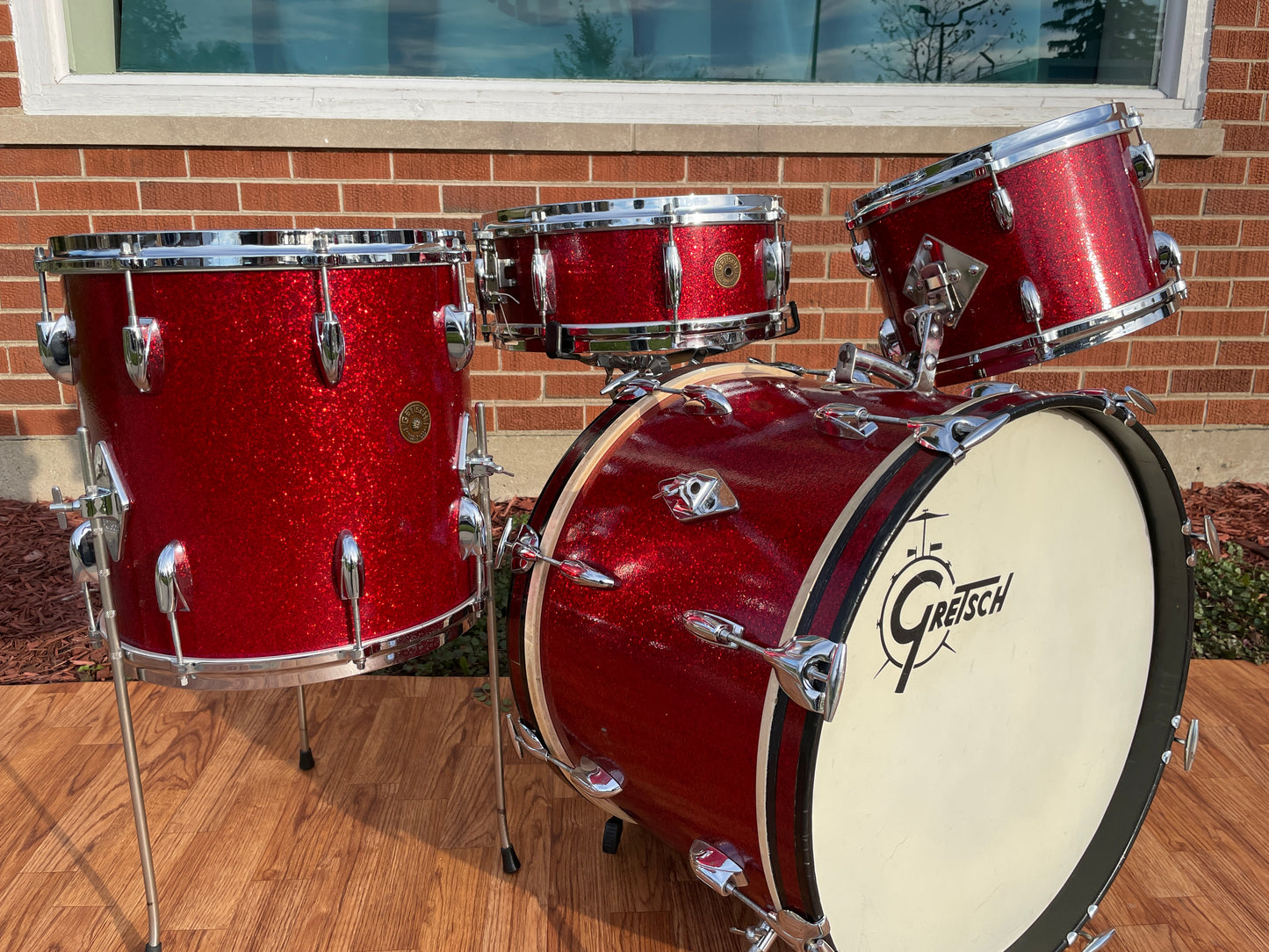 1960s Gretsch Progressive Jazz Drum Set Red Sparkle