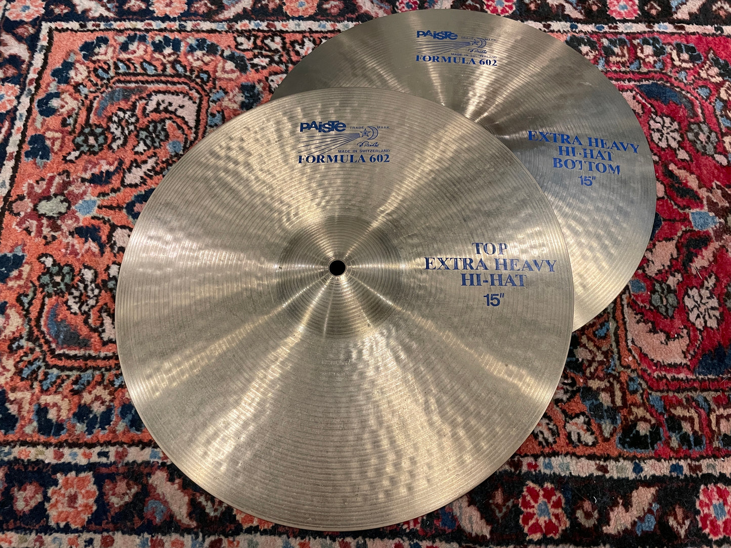 15" Paiste 1986 Formula 602 Blue Label Extra Heavy Hi-Hat Cymbal Pair 1464g/1478g