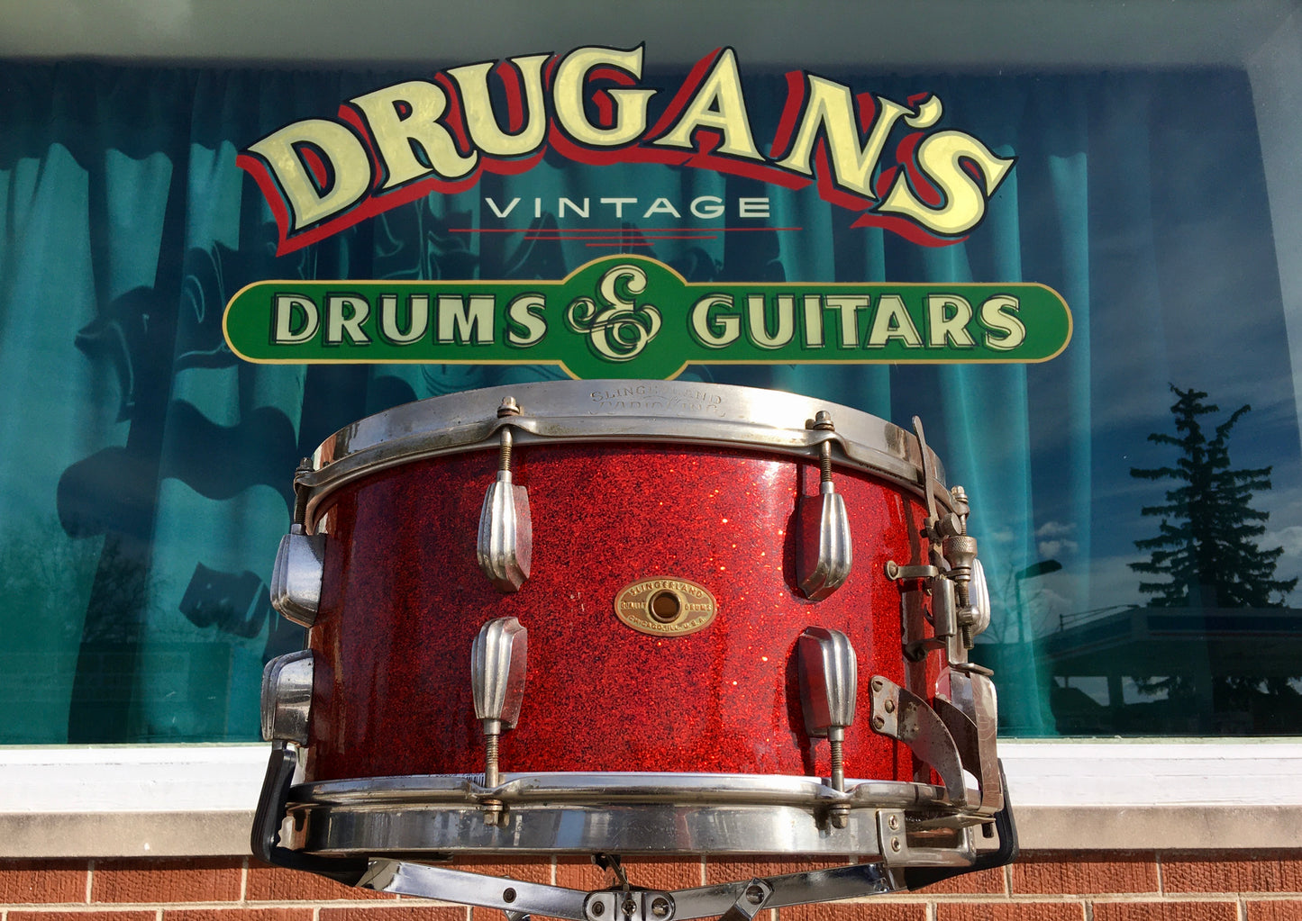 1953-56 Slingerland 7x14 Radio King Solid Shell Hollywood Ace Snare Drum Red Sparkle