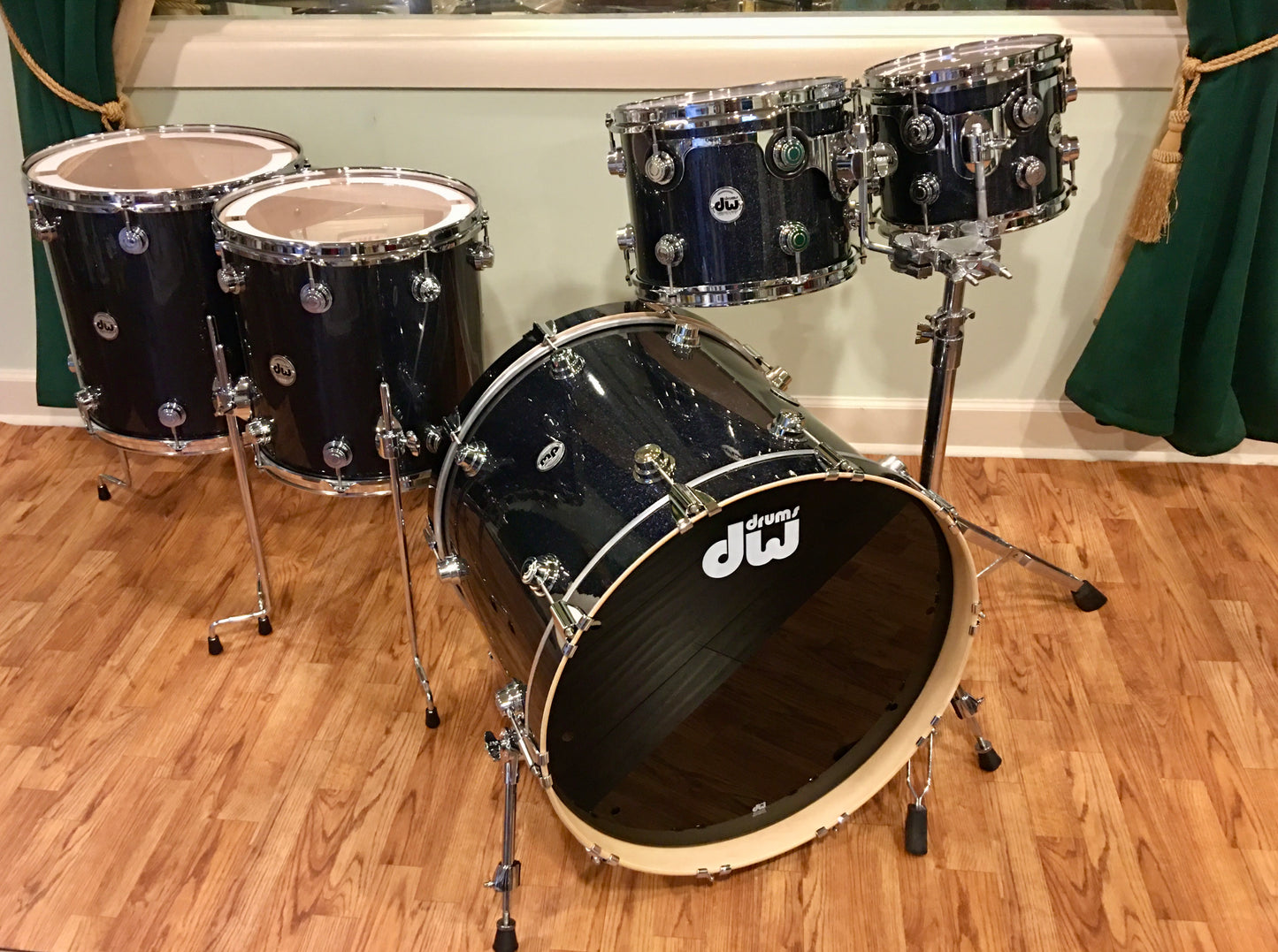 DW Collector's Series 5pc Pure Maple Drum Set Gun Metal Sparkle Glass 22/10/12/14/16