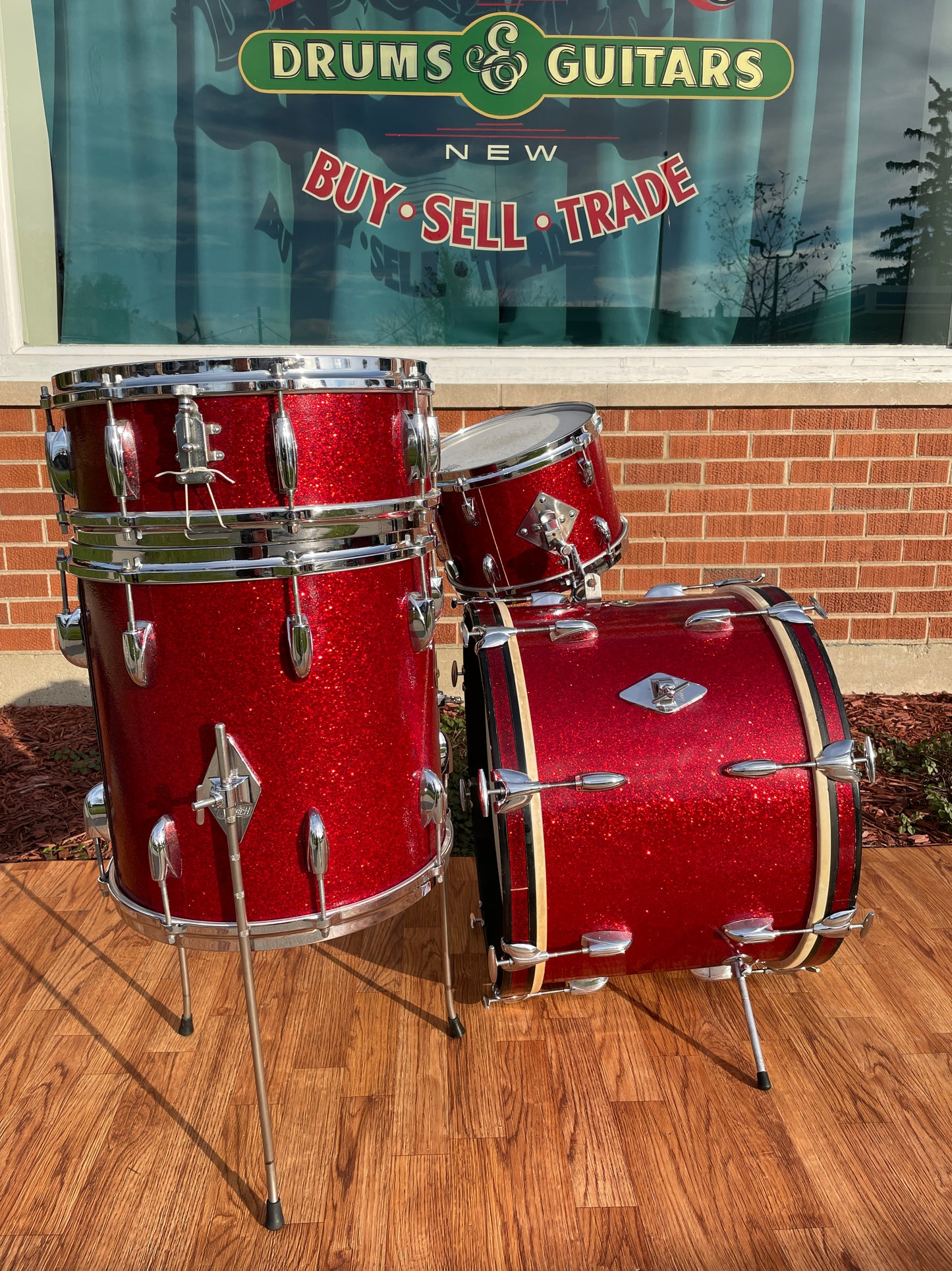 1960s Gretsch Progressive Jazz Drum Set Red Sparkle
