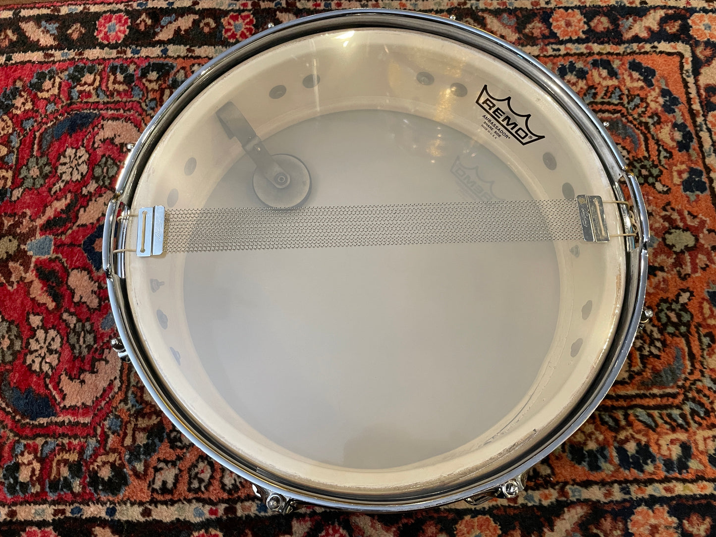 1960-1962 Ludwig 4x14 Downbeat Snare Drum Oyster Blue Pearl Pre-Serial Keystone Badge