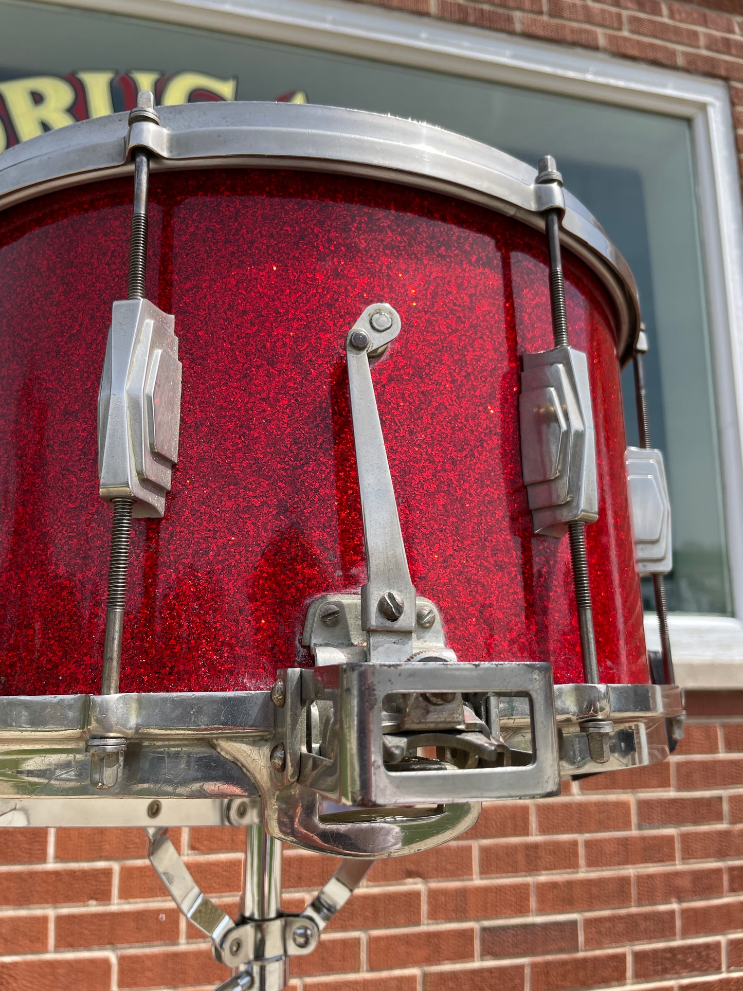 1940 Ludwig & Ludwig 8x14 Super-Swing Snare Drum Red Flash Pearl Sparkle