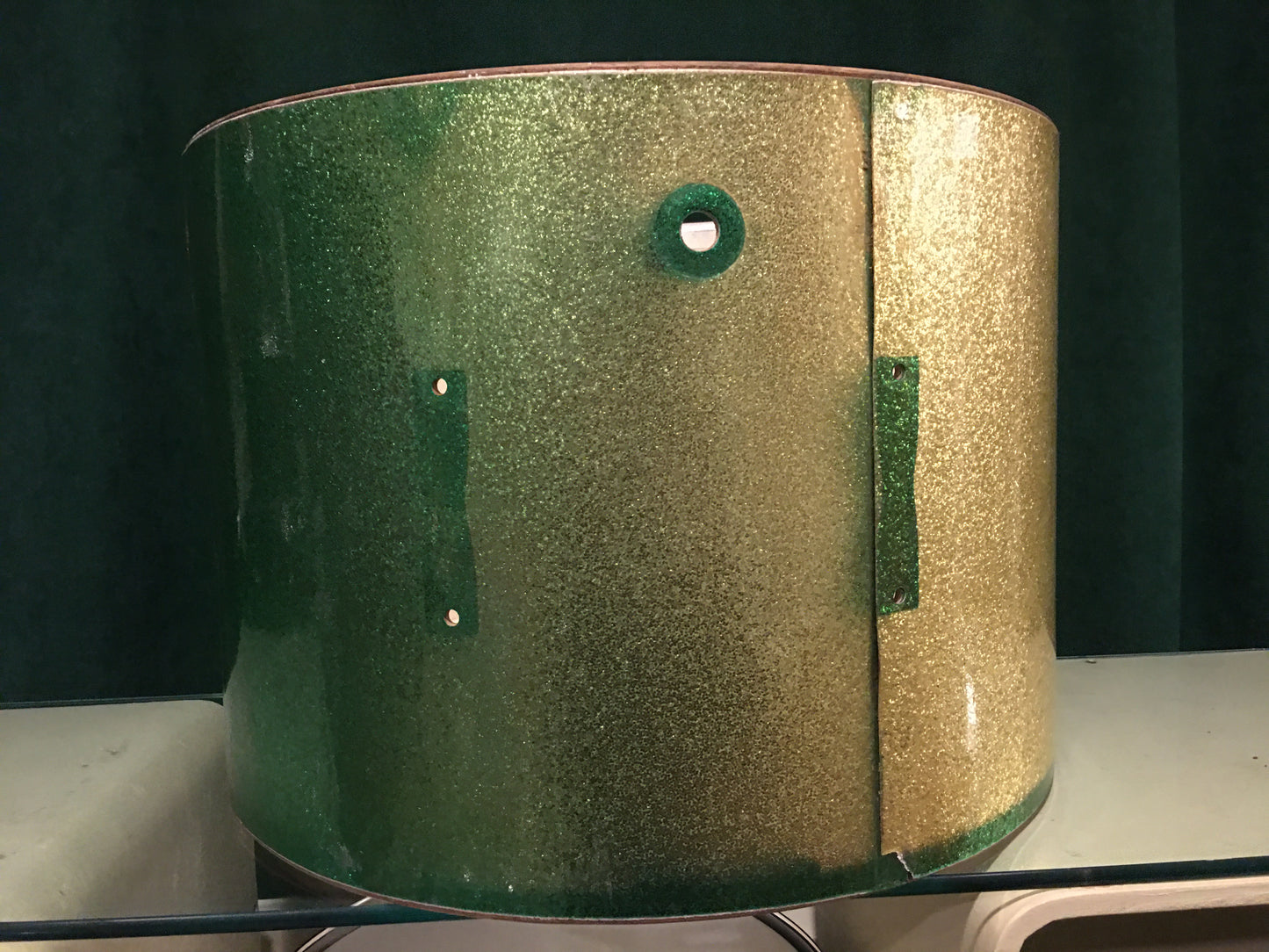 1960s Ludwig 14x20 Club Date Bass Drum Shell Green Sparkle Keystone
