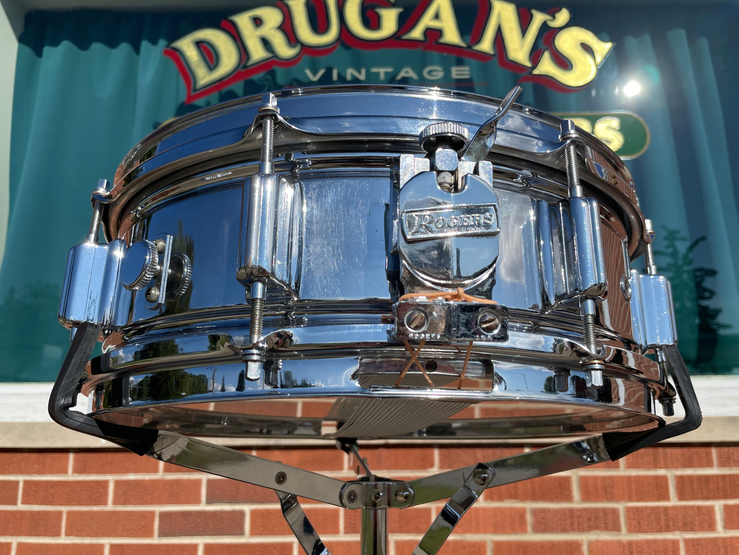 1960s Rogers 5x14 Powertone Snare Drum Chrome Over Brass Dayton COB