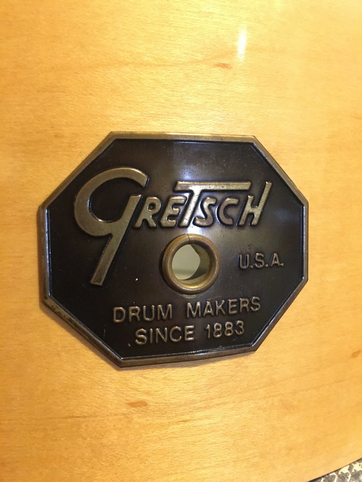 Vintage 4.5x14 Gretsch Jasper Snare Shell Stop Sign Badge Natural