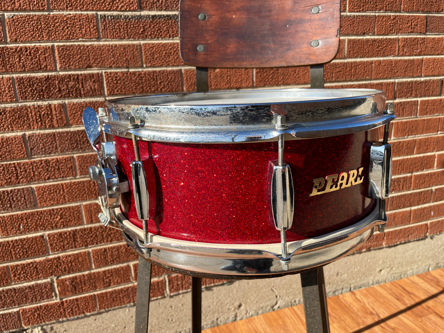 Vintage 1960s Pearl 5x14 Snare Drum Red Sparkle