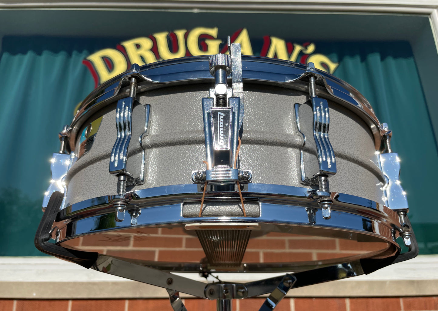 1970s/Early 1980s Ludwig 5x14 Rare Textured Gray Powder Coated Acrolite Snare Drum