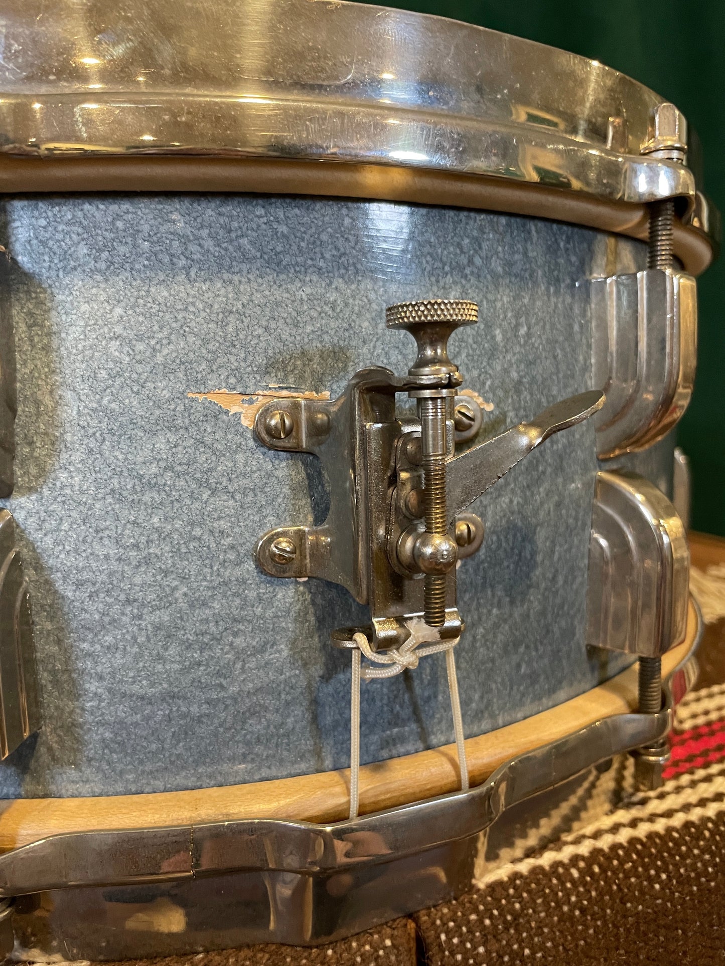 1948 Leedy 5.5x14 No. 380 Maple Snare Drum Antique Blue Lacquer Silver