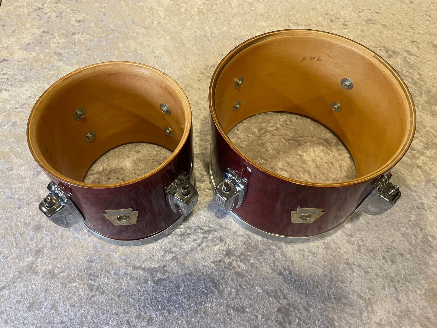 Mid-1980s Ludwig Concert Toms 6" & 8" Maple Shells Mahogany Finish