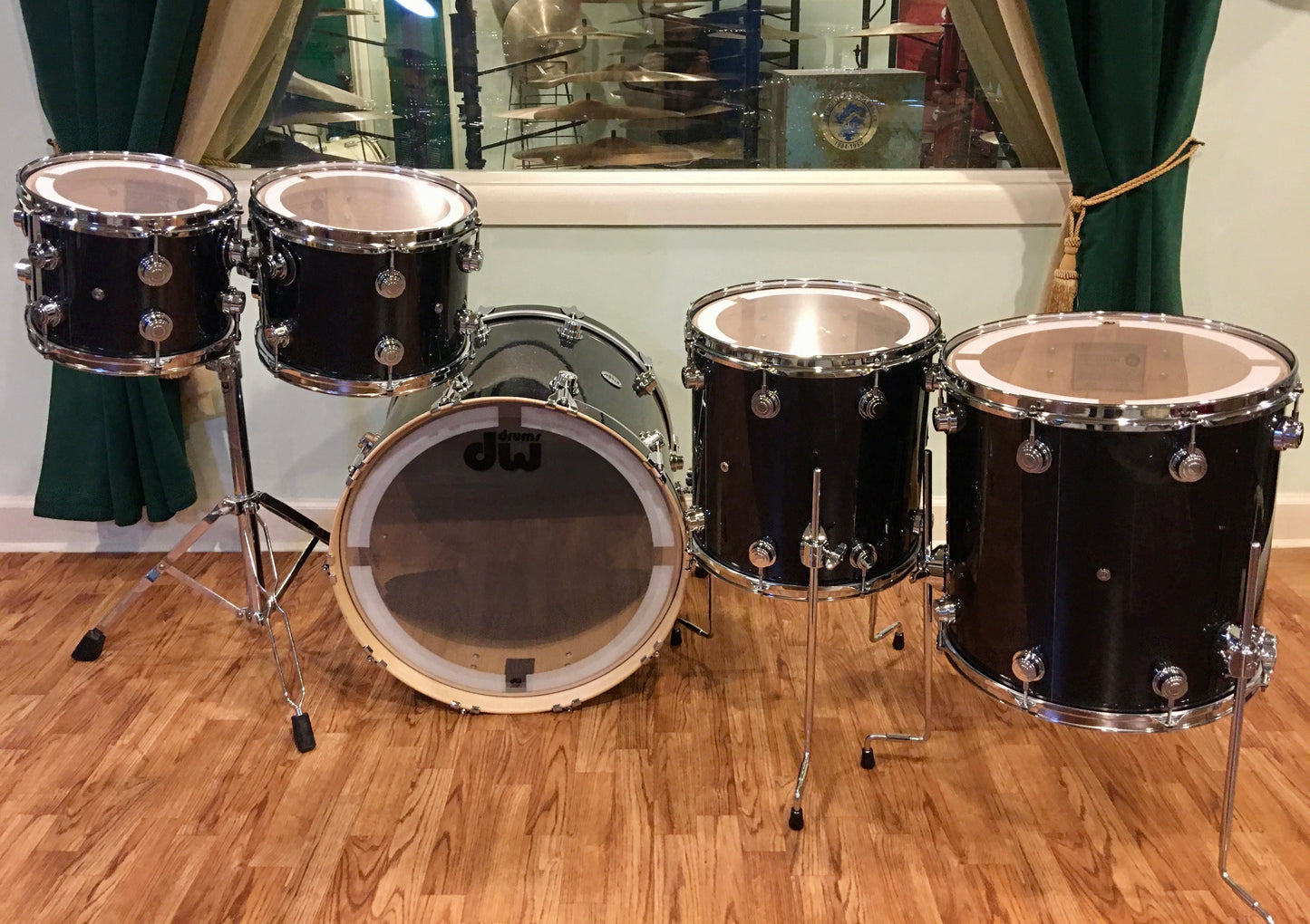 DW Collector's Series 5pc Pure Maple Drum Set Gun Metal Sparkle Glass 22/10/12/14/16